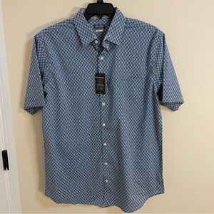 NWT Van Heusen Blue Geometric Button Down Shirt Sleeve Shirt Men’s Size LT